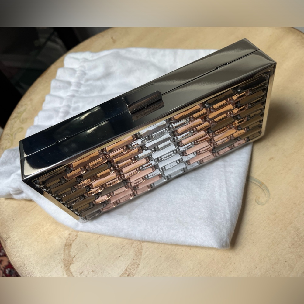 BCBGMaxAzria Metallic Rose Gold and Silver Box Clutch NWOT
